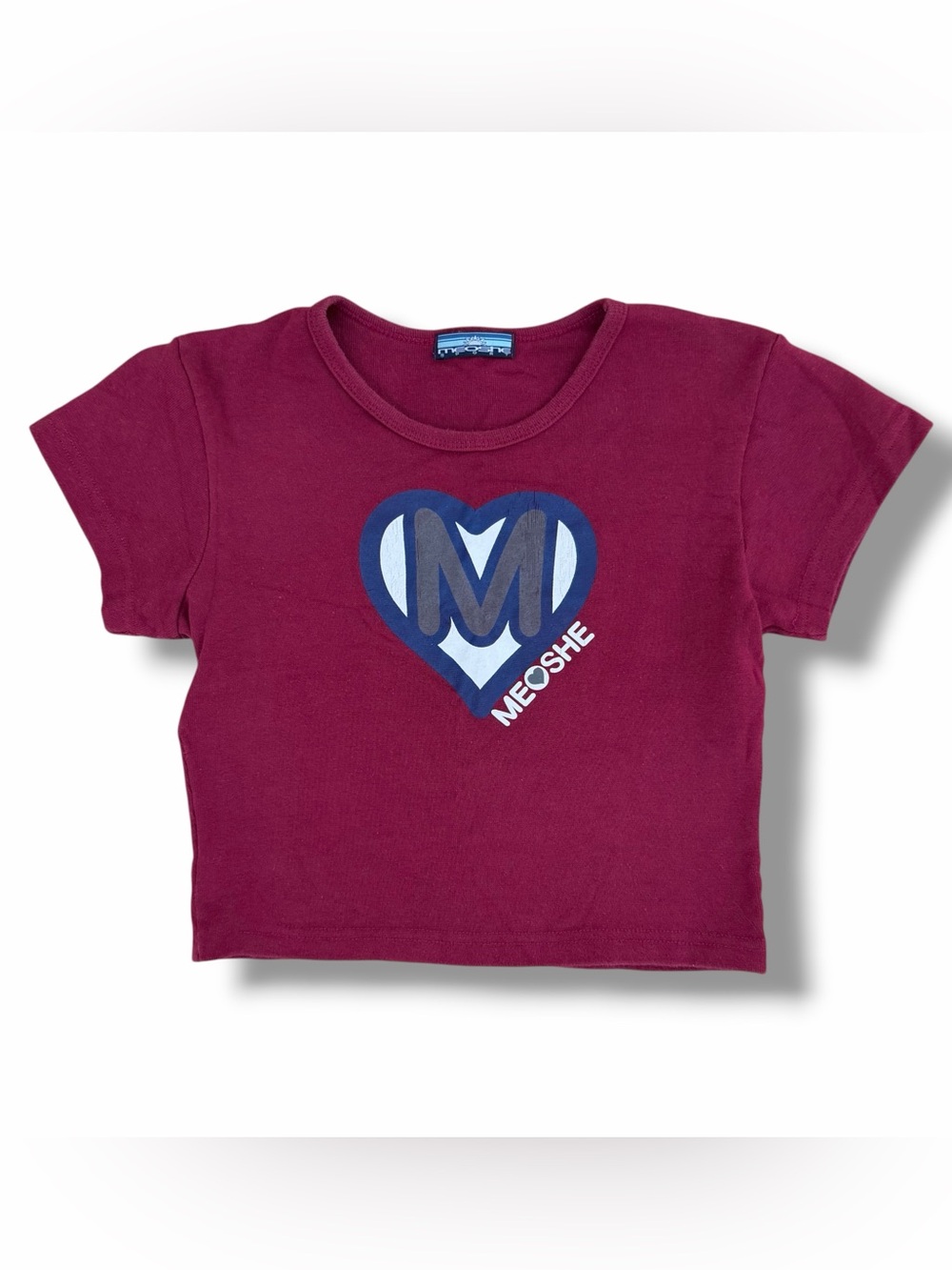 Vintage Y2K Meoshe Sport Heart Baby Tee Shirt Burgundy Size Small